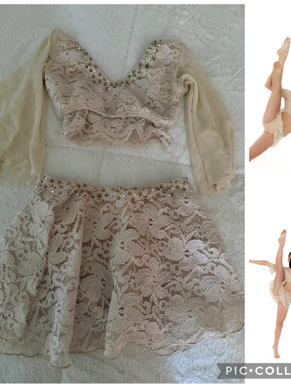 Girls Lace Dance Costume Set in Cream with Beaded Trim